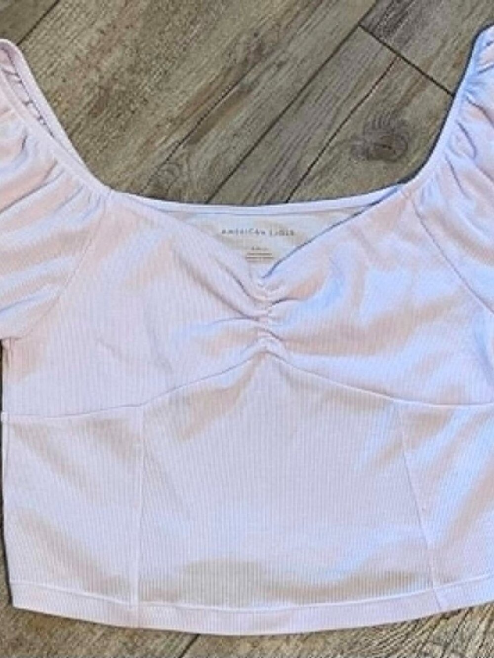 AMERICAN EAGLE Women’s Light Lavender Ribbed Cropped Shirt Flutter Sleeve